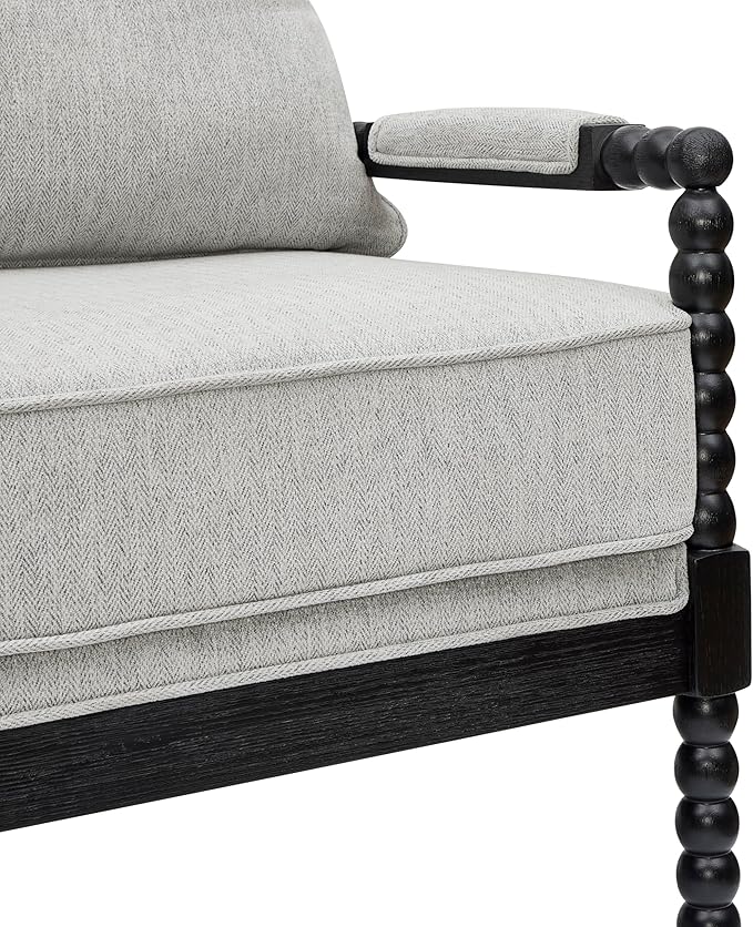 Roundhill Furniture Belvoir Upholstered Spool Accent Chair with Turned Wood Frame Gray with Black Finish