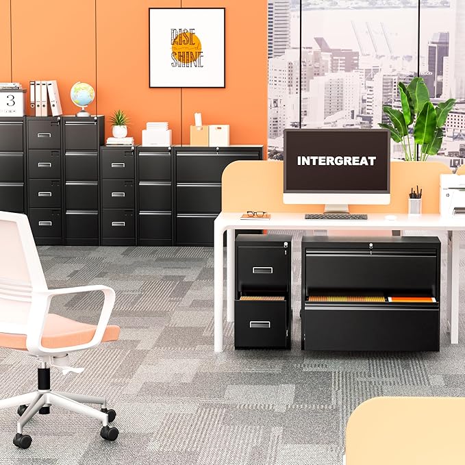 INTERGREAT 2 Drawers File Cabinet with Lock 18 D Metal Black Vertical Filing Cabinet for Hanging Folders Easy Assemble