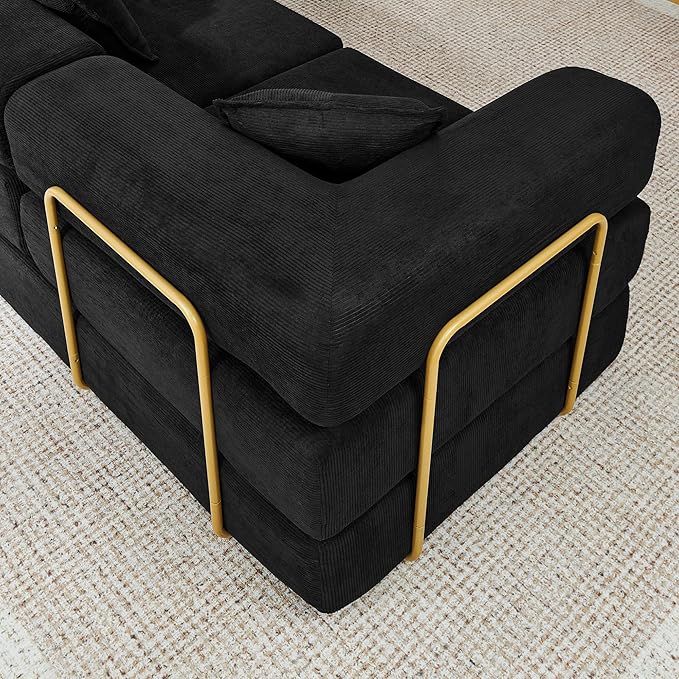 Eafurn L Shaped Convertible Sleeper Sofa Bed King Size Sleeper Sofabed 7-in-1 DIY Combination Corduroy Folding Mattress Couch with Fixed-Shape Frame Boneless Floor Sofa Couch