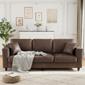 Faux Leather Couch with 2 Throw Pillows Sofa Couches for Living Room 3 Seater Sofa with Wide Armrests Wood Legs Deep Seats Back Cushion Sturdy Support Feet for Office Living Room Dark Brown
