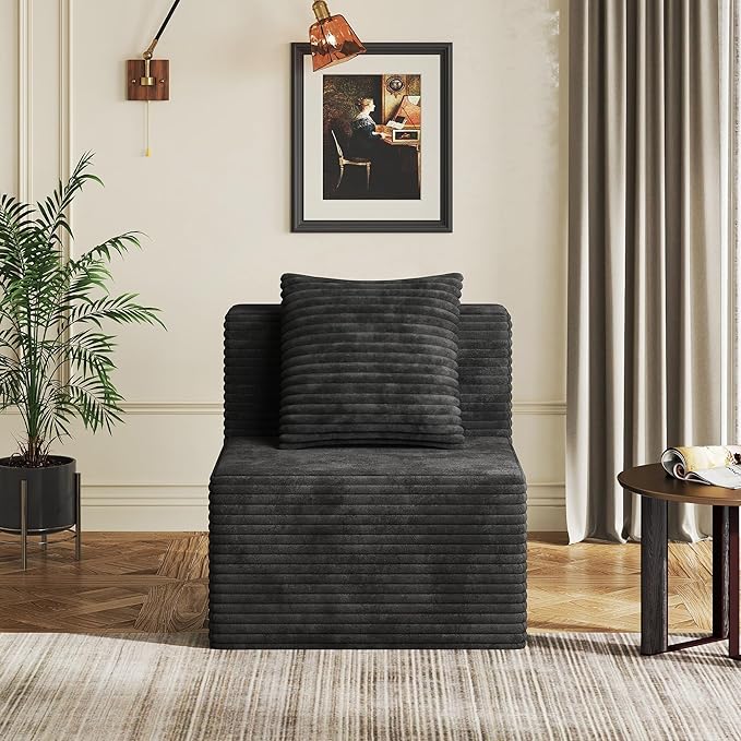 WLIVE 32'' Middle Sofa Seat of Cloud Sectional Couches for Living Room Boneless Armless Chair Memory Foam Corduroy Black