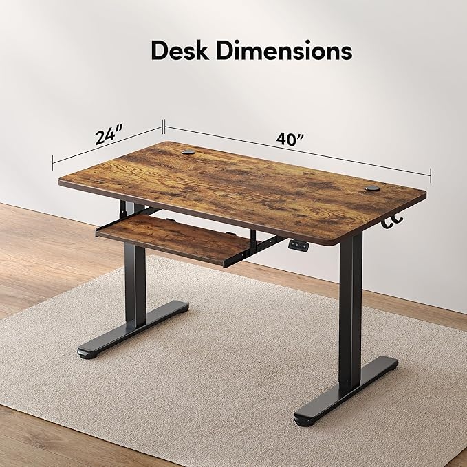FEZIBO Standing Desk with Keyboard Tray 40 x 24 Inch Adjustable Height Sit Stand Desk with Memory Presets for Home Office Ergonomic Computer Workstation Rustic Brown