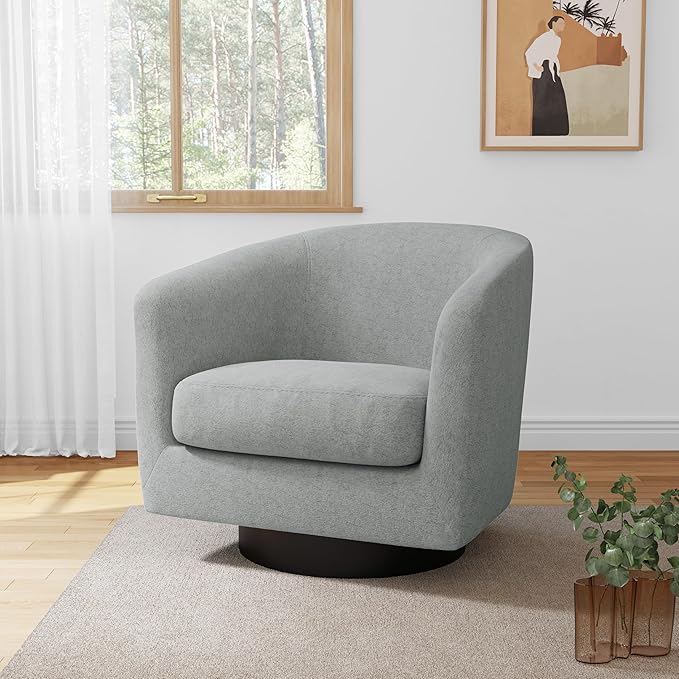 Lumibee Swivel Accent Barrel Chairs Set of 2 Upholstered Comfy Swivel Round Barrel Chair 360° Rotation Single Sofa Club Armchair for Living Room Reading Room Bedroom Chenille Light Grey