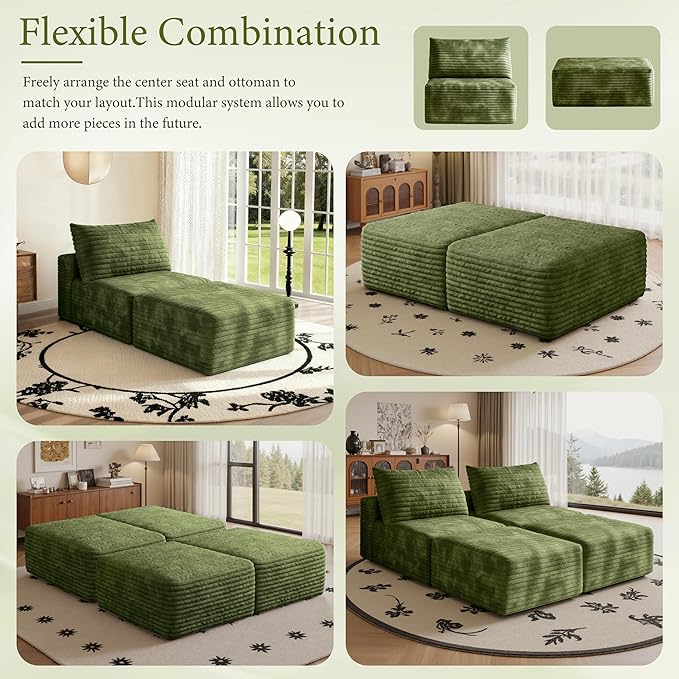 37 Plush Corduroy Ottoman Upholstered Cloud Ottoman for Modular Sectional Couch No Assembly Required Compressed Memory Foam Ideal for Living Room Bedroom and More