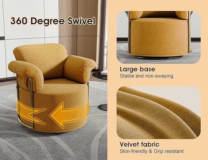 Swivel Accent Chair 360 Degree Swivel Barrel Chair Upholstered Comfy Reading Chair for Living Room Bedroom Apartment Small Space Seating with Supportive Foam Spring Cushion Orange