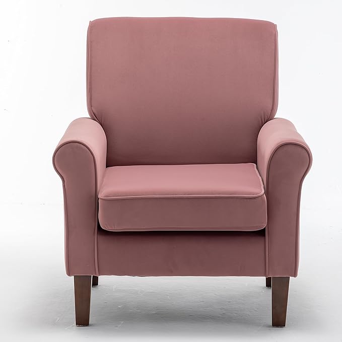 Classic Accent Armchair with Birch Wood Frame and Comfortable Rolled Armrests Arm Chairs for Living Room Bedroom and Office Decor Rose