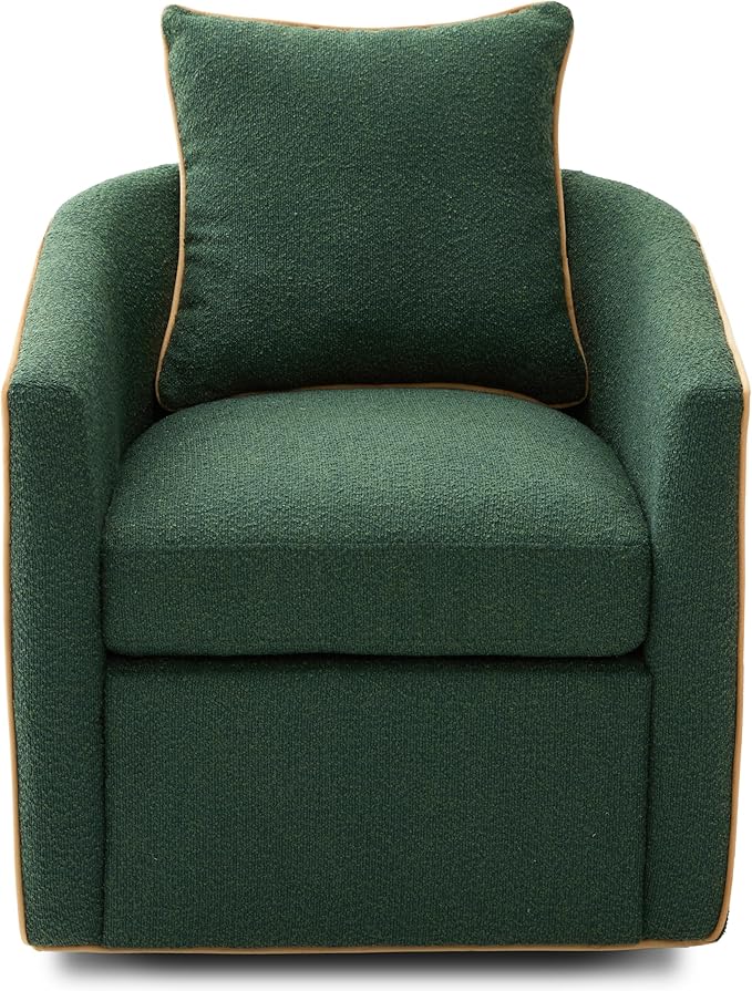 Christopher Knight Home Arlo 360° Swivel Accent Chair for Living Room Bouclé Upholstered Rotating Lounge Chair Indoor Barrel Swivel Chair with Iron Frame Curved Armrest and Padded Seat Green