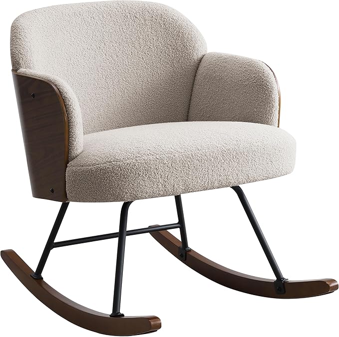 Coaster Home Furnishings - Paige - Wood - Upholstered Rocking Chair with Boucle Fabric Metal Legs and Foam Seat - Living Room or Nursery - Beige - 602625