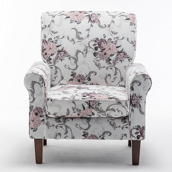 Classic Accent Armchair with Birch Wood Frame and Comfortable Rolled Armrests Arm Chairs for Living Room Bedroom and Office Decor 03 Printed Fabric