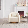 KEIKI 360° Swivel Accent Barrel Chair Soft Teddy Upholstered Single Sofa Comfortable Foam Cushion Sturdy Wooden Frame Stylish for Living Room Bedroom Office – White