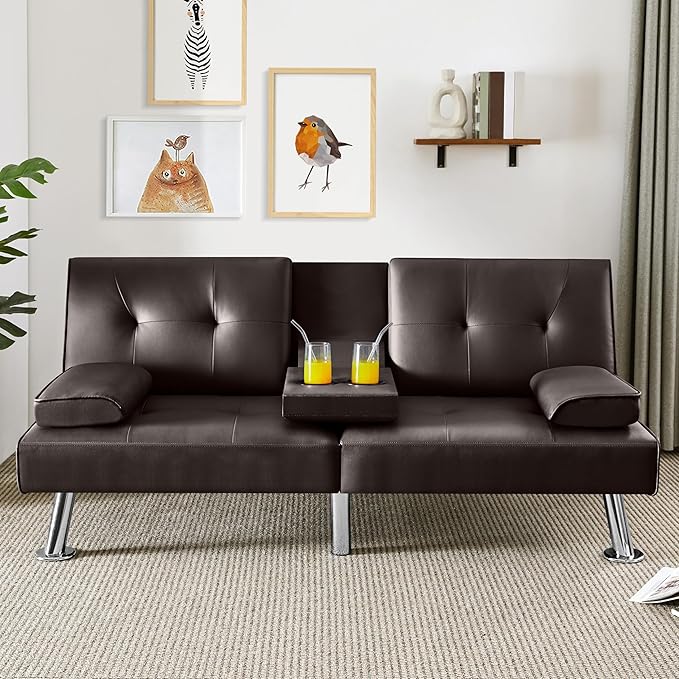 Yaheetech Convertible Sofa Adjustable Couch Sleeper Modern Faux Leather Home Reversible Loveseat Removable Armrests 3 Angles 772lb Capacity Espresso