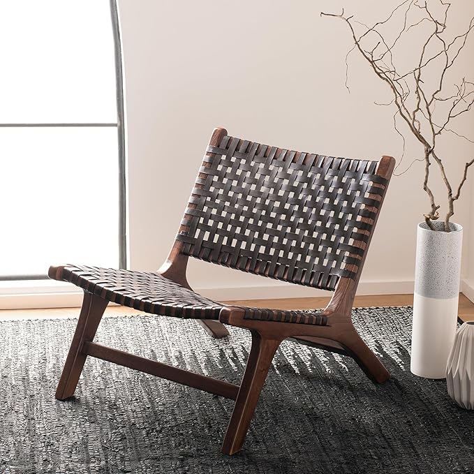 Safavieh Home Luna Natural and White Leather Woven Accent Chair