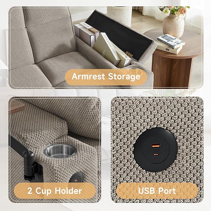 65'' Convertible Sleeper Sofa BedExtra Thick Cushion Polka dot Velvet Pull Out Futon Couch with Storage handrails &amp Rotating Side TablesConvertible Sofa Couch for Living RoomRV (07S-Khaki)