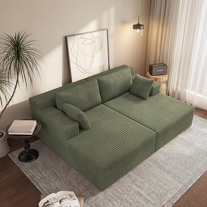 71 W Double Chaise Lounges Indoor Boneless Sectional Sofa Bed with Pillows Modern Sleeper Loveseat Chair Boneless Cloud Couch for Living Room Bedroom Reading