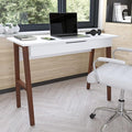 BizChair Computer Desk - White Home Office Desk with Storage Drawer - 42 Long Writing Desk for Bedroom