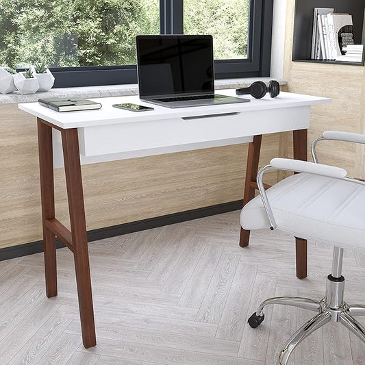 BizChair Computer Desk - White Home Office Desk with Storage Drawer - 42 Long Writing Desk for Bedroom
