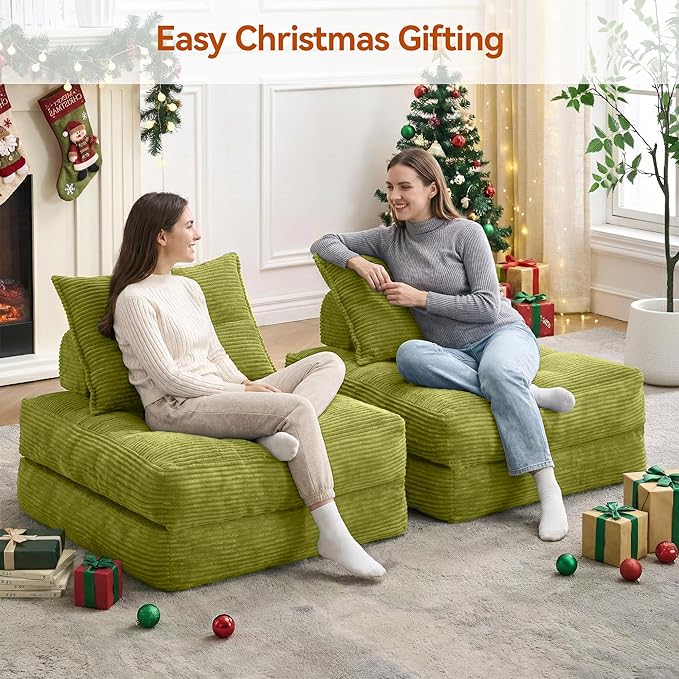 Folding Sofa Bed Fold Out Chair Bed with Pillow Convertible Sleeper Chair for Living Room/Small Spaces Foldable Lazy Sofa Bed Floor Chair Comfy Corduroy Couch Bed Pistachio Green