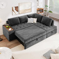 Modern 91.5-Inch L Shaped Sectional Sofa Couch Pull-out Sofa Bed Sleeper with Storage Ottoman and Wide Storage Armrest Polyester Convertible Corner Couch for Living Rooms Offices (Grey-9.8)