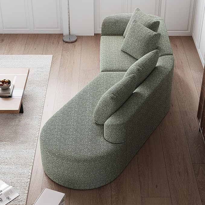 112-inch Curved Sofa Modular Sectional Modern Oversized Chenille Cloud Memory Foam Compression Boneless Sofa Couch with 4 Pillows for Living Room Bedroom Office Right Facing Chaise Green