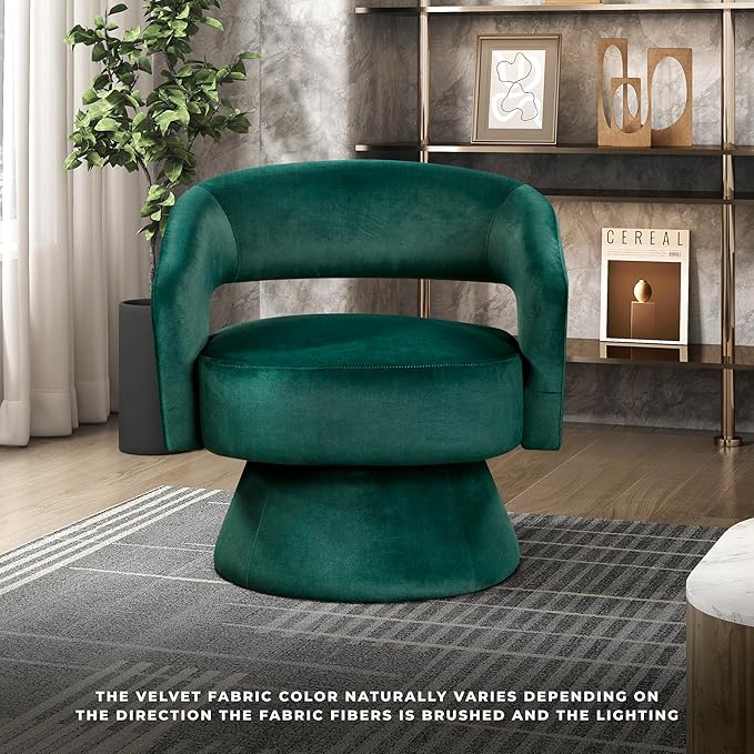 Lexicon 360 Degree Swivel Accent Chair Modern Comfy Velvet Round Barrel Chair Open Back Plush Foam Cushions Metal Swivel Base for Living Room/Bedroom/Office Green