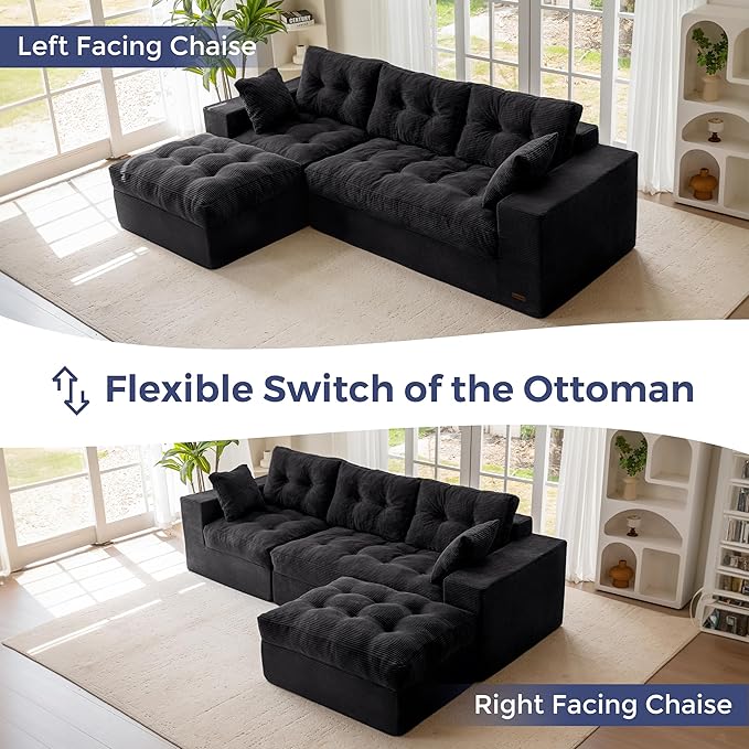 MAXYOYO 104 L Shaped Modular Sectional Sofa with Ottoman Cloud Boneless Couch with Layered Cushion Upholstered Sofa in a Box Flexible Module Combination for Living Room No Assembly Black