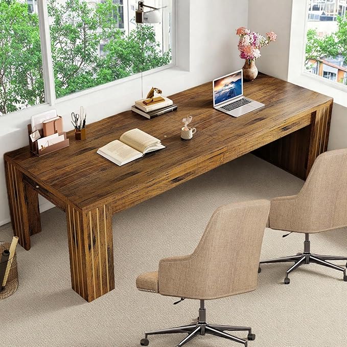 Tribesigns Two Person Desk 78.7-Inch 2 Person Gaming Desk Extra Long Farmhouse Double Computer Desk for Home Office Dark Brown