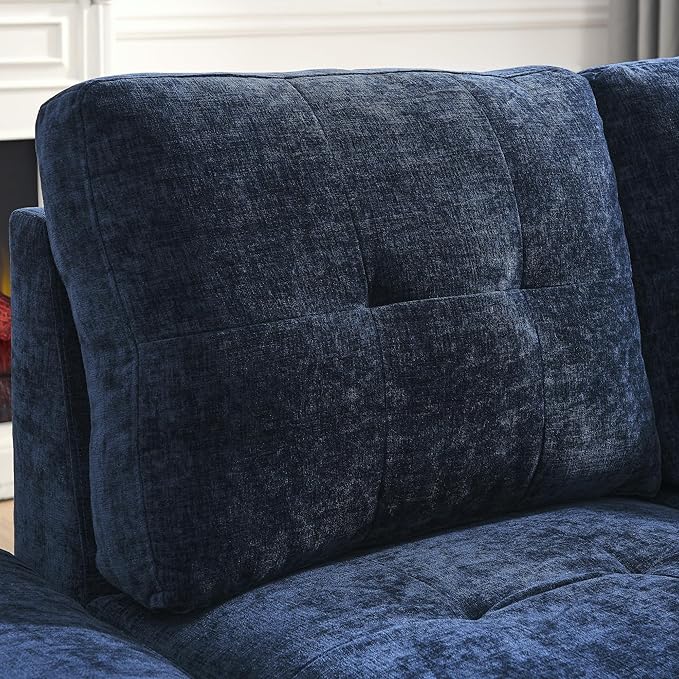 Yoglad 108'' Sectional Couches for Living Room Modular 5-Seater Couch Sofa with Reversible Chaise &amp Cup Holders L-Shaped Corner Sofa with Storage Ottoman for Apartment Office (Chenille Navy Blu