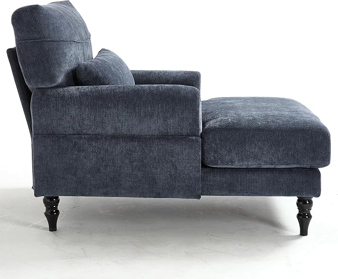 KEIKI Chaise Lounge Chair Indoor Modern Leisure Sleeper Sofa Chair w/Double Deep Cushion Accent Upholstered Reading Side Armchair Recliner Arm Chairs for Living Room &amp Bedroom Easy Assembly B