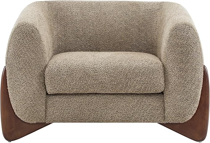 Christopher Knight Home Holly Modern Boucle Fabric Upholstered Club Chair for Living Room Home Office Apartment Relaxing Chair with Removable Cushion and Birch Wood Legs Light Brown