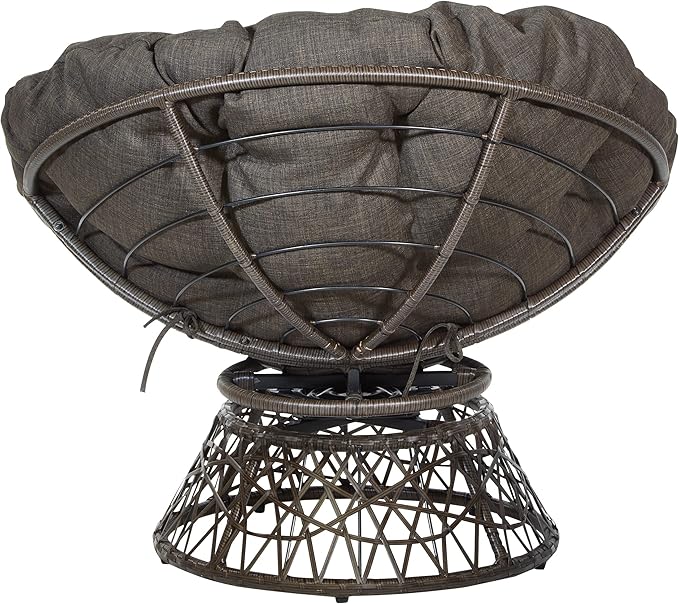 OSP Home Furnishings Wicker Papasan Chair with 360-Degree Swivel Brown Frame with Brown Cushion