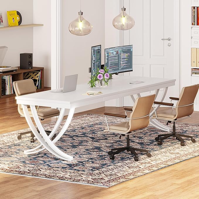 Tribesigns 2-Person Office Computer Desk 78.7-Inch Extra Long Desk Large Double Writing Desk for Home Office Workstation Work Desk for Two People with Stylish Legs (White)