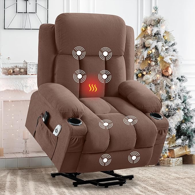 Power Lift Recliner Chair for Elderly with Vibration Massage and Lumbar Heating Electric Oversized Single Sofa with Cup Holder and USB Charge Port for Living Room