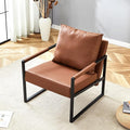 PU Leather Accent Chairs for Living Room Mid Century Modern Arm Chair Comfy Brown Accent Chair with Soft Back Cushion Modern Side Chairs for Bedroom Office Metal Frame (Brown)