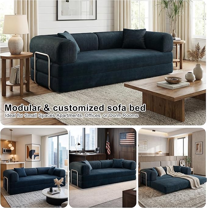 4‑in‑1 Futon Sleeper Bed Queen 78Inch Convertible Floor Sofa Couch with L‑Shaped Armrests Space-Saving Sofa Bed Foldable Mattress Lounge for Living Room Bedroom
