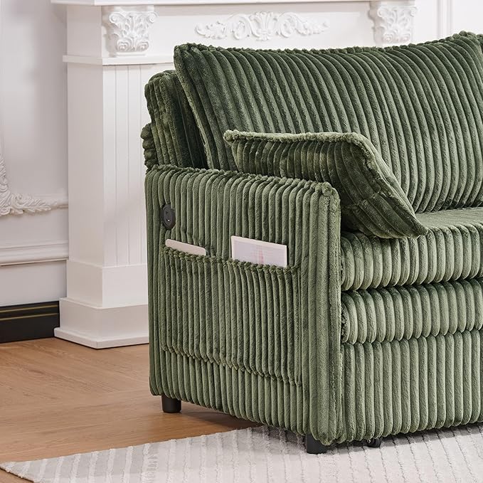 KEIKI 73 3-in-1 Pull Out Sofa Bed Convertible Corduroy Sleeper Sofa with USB Ports &amp Side Pockets Modern Futon Couch for Living Room Apartment or Bedroom Green
