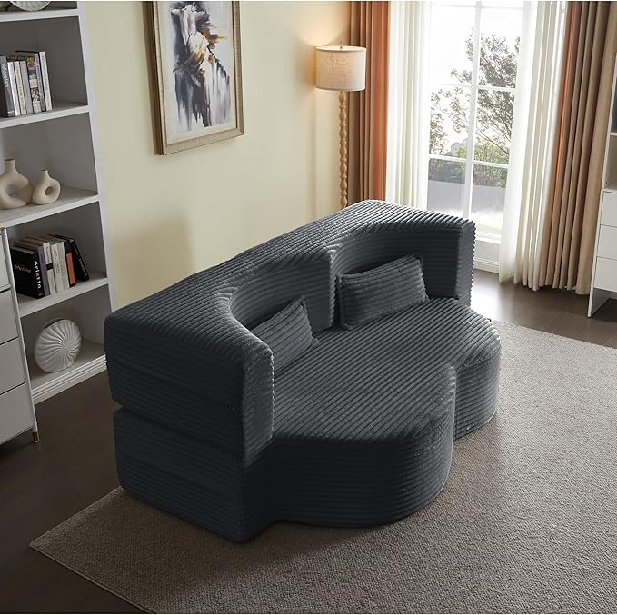 2 in 1 Folding Floor Couch Sofa Bed with 2 Pillows Convertible Sleeper Sofa Modern Full Mattress for Living Room Guestroom Plush Corduroy Floor Sofa BedNo Assembly RequiredDark Grey