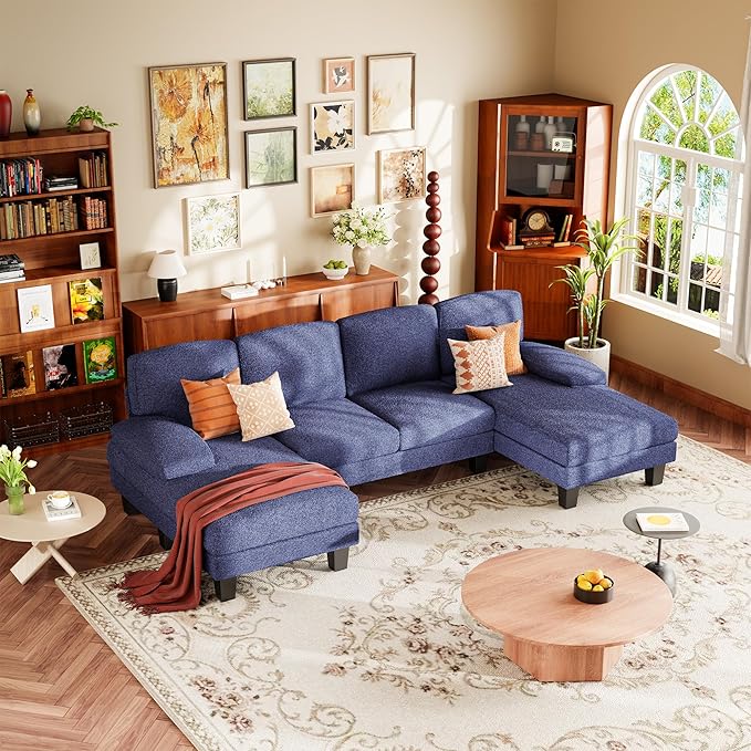 YESHOMY Sectional Couch for Living Room Modern Cloud Couch with Deep Seat and Chaise U-Shaped Sofa Couches with Padded Armrest for Small Apartment (Loop Yarn Blue)