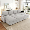 109.5 Sectional Sofa Convertible Pull-Out Sofa Bed with 2 Storage Chaise Lounges and Cup Holders Chenille Fabric U-Shaped Couch with Storage Boxes &amp USB Ports for Living Room (Grey-9.19)