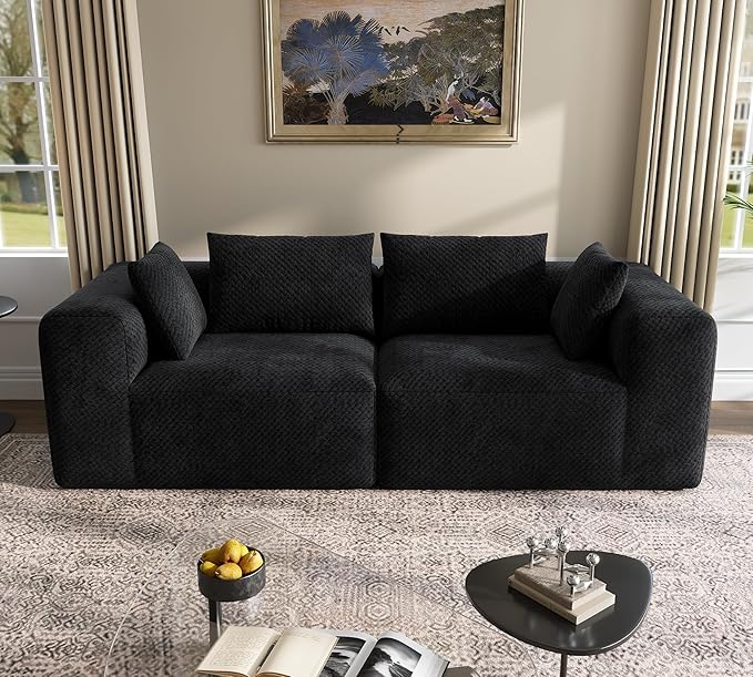 75'' Boneless Couch - Sectional Cloud Sofa for Living RoomTwo-Seater Modular CouchesNo Assembly Required Suitable for Living Rooms and BedroomsBlack
