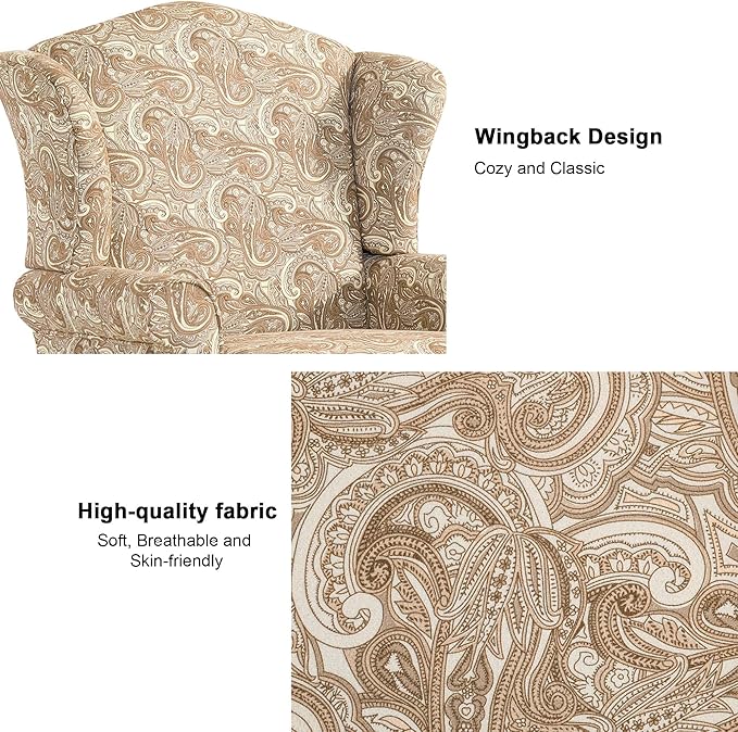 Accent Chair High Back Upholstered Armchair with High Resilience Sponge &amp Wood Legs Mid-Century Modern Comfy Single Sofa Reading Chairs for Living Room Bedroom - Paisley Sand Set of 1