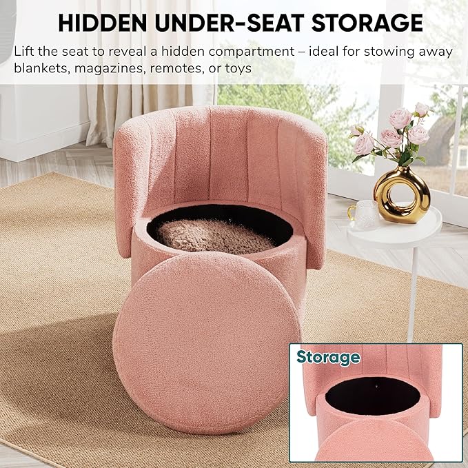 JOYBASE Swivel Accent Chair with Storage Set of 2 Swivel Barrel Accent Chair - Upholstered Boucle Fabric - for Bedroom Nursery Makeup Living Room (Pink)