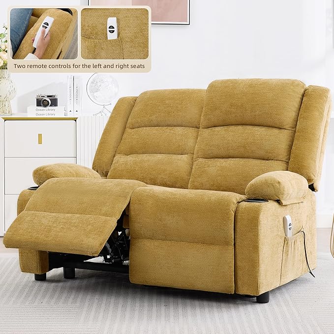 52Inch Power Loveseat ReclinerElectric Reclining Loveseat SofaAdjustable Love seat Recliner Sofa for Living RoomBedroom with Charging Ports(Yellow loveseat)