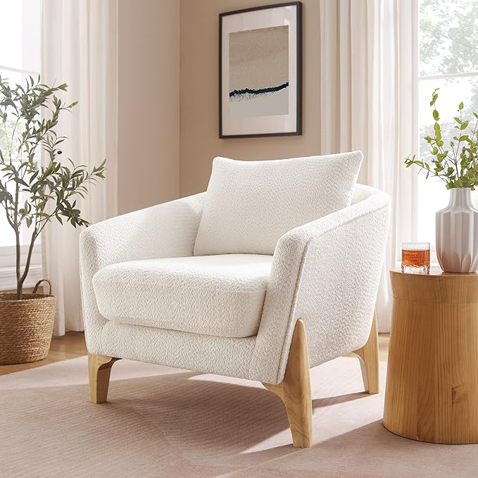 VANOMi Accent Chairs for Living Room Sherpa Armchair with Cushion Comfy Chair for Bedroom Reading Corner Apartment White