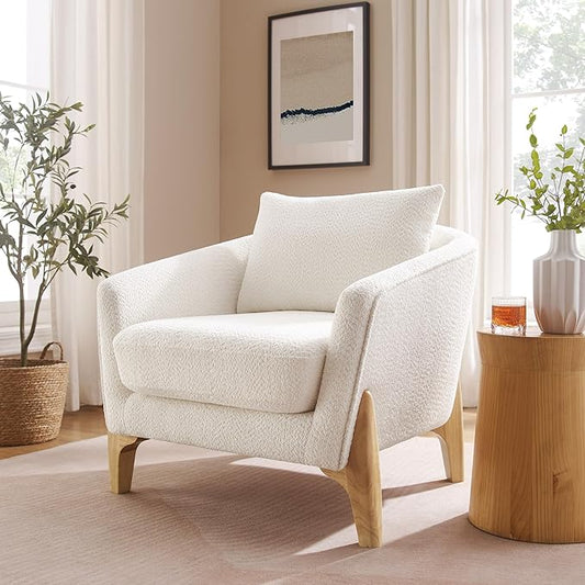 VANOMi Accent Chairs for Living Room Sherpa Armchair with Cushion Comfy Chair for Bedroom Reading Corner Apartment White