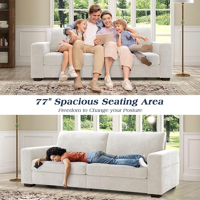 WorthFurni Sofas for Living Room Chenille Loveseat Couch Set Small Modern Sofa USB Charging Removable Sofa CoverSolid Wood Frame Easy to Install(89inchWhite)