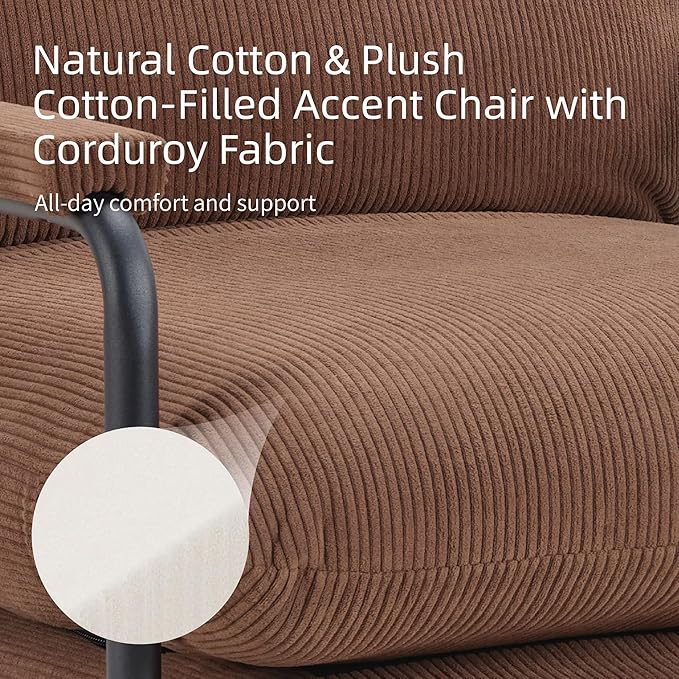 Modern Recliner Chair with Adjustable 3-Level Backrest &amp Removable Corduroy Cushions - 396 lbs Capacity Metal Frame Lounge Chair for Living Room Bedroom Office - Ergonomic Reading &amp Gaming S