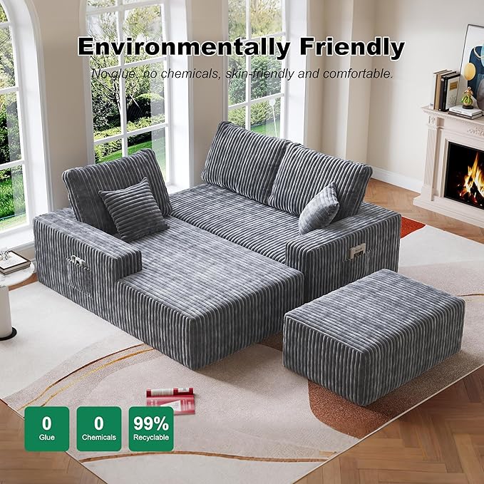 Modular Sectional Sofa 3-Seat L-Shaped Cloud Couch with Memory Foam Oversized Chaise for Living Room Breathable Fabric &amp Removable Cover