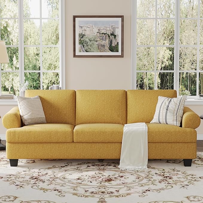 91 Inch Lawson Sofa with Extra Deep Seats Oversize Mid-Century 3-Seat Sofa Couch for Living Room Apartment Lounge Yellow