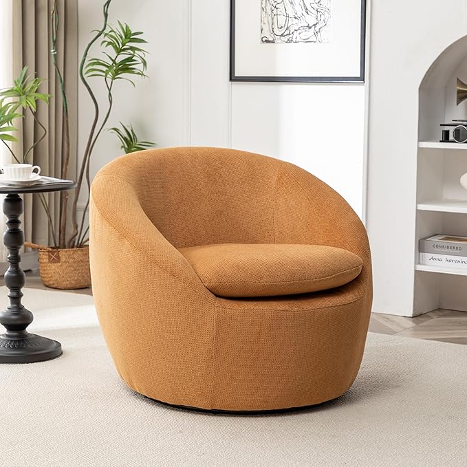 360°Swive Decorative ChairModern Comfortable Barrel Chair Reading Chairs for Living RoomBedroomDressing RoomYellow Linen