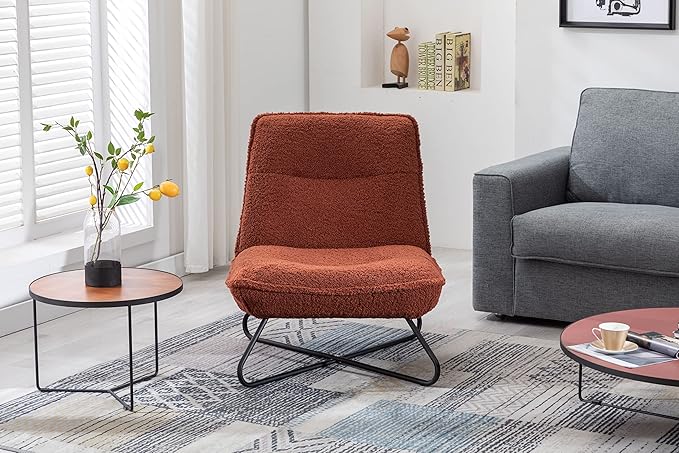 Modern Teddy Fabric Accent Armless Chair for Living Room IndoorBrown